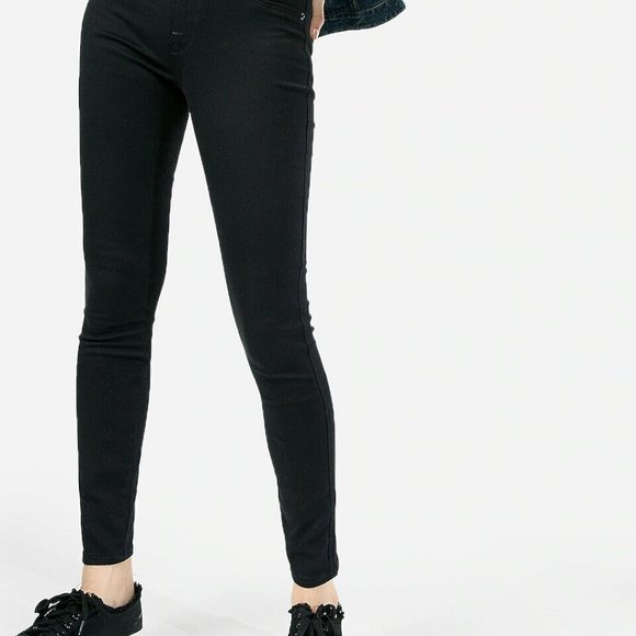 EXPRESS BLACK MID RISE BLACK DARK WASH JEGGING LEGGING SKINNY JEANS 8R - Picture 2 of 4